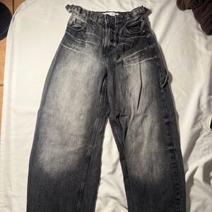 Bershka Women's Washed Black Flare Jeans